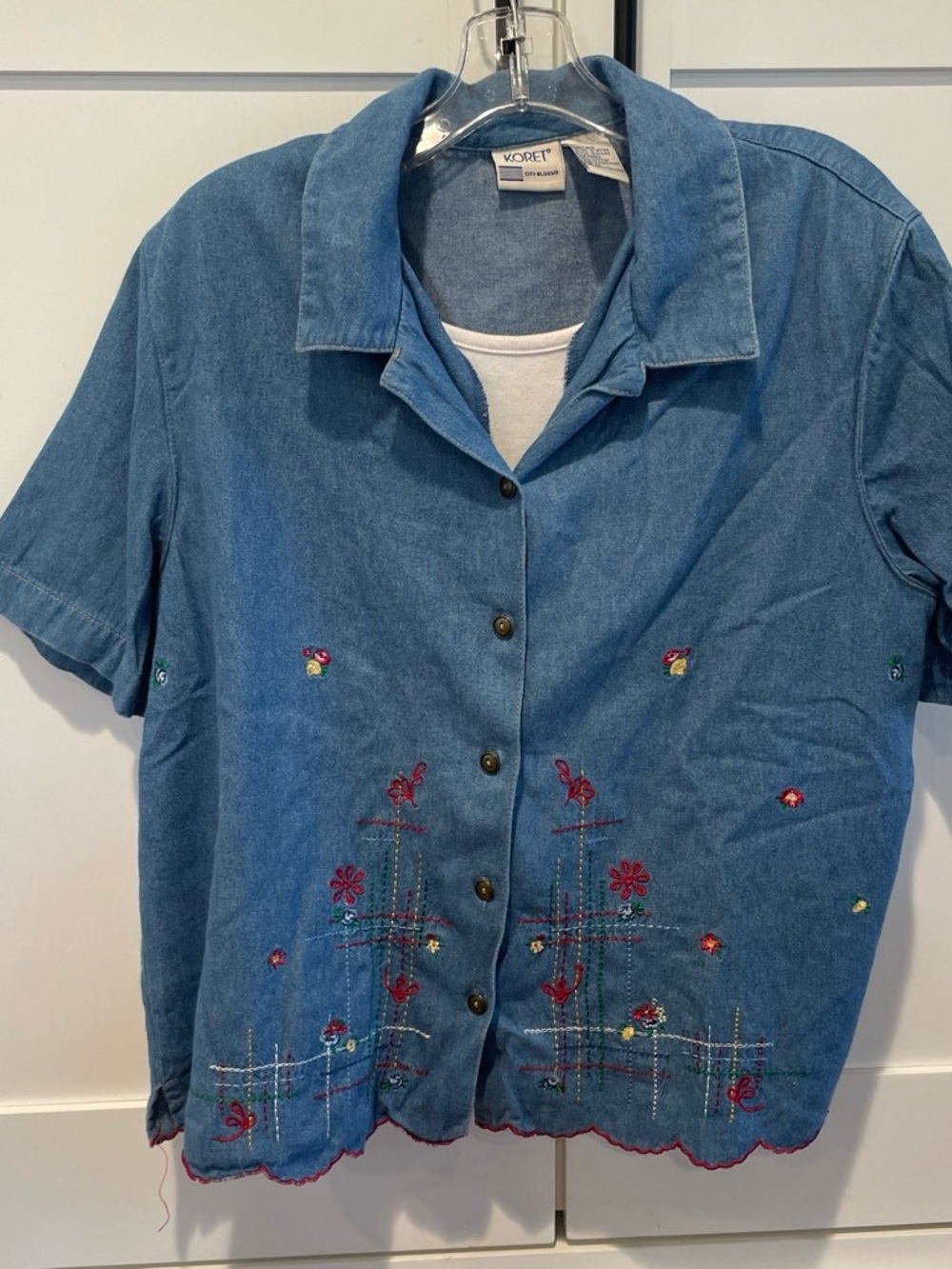 Koret Blue Embroidered Denim-Style Women’s Shirt
